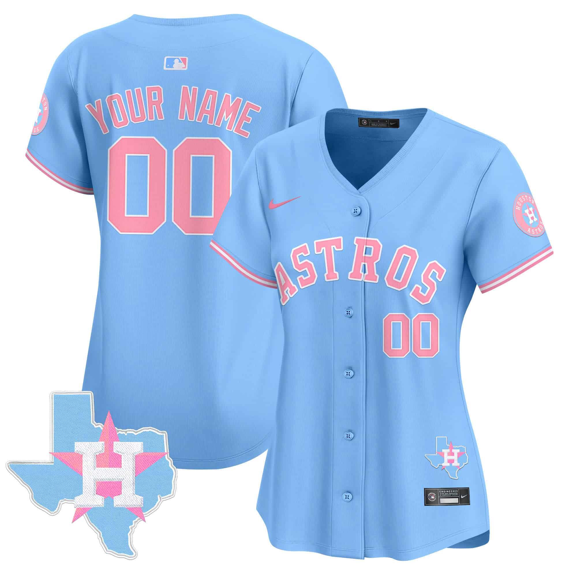Women's Houston Astros Active Player Custom Light Blue Bubblegum Pink Limited Stitched Jersey(Run Small)